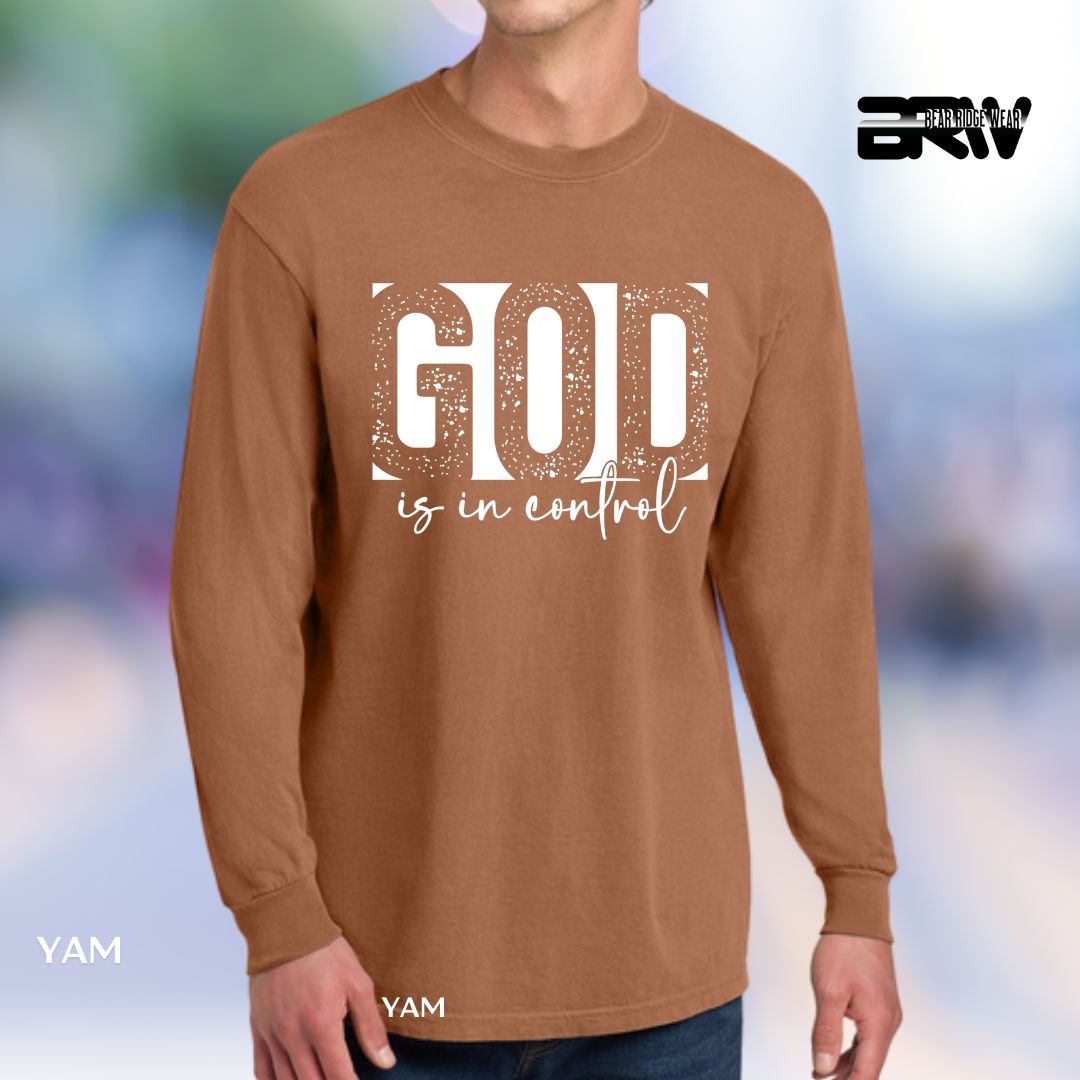 God Is In Control-White' Faith Long-Sleeve Tee, Color: Yam, Size: 2XL