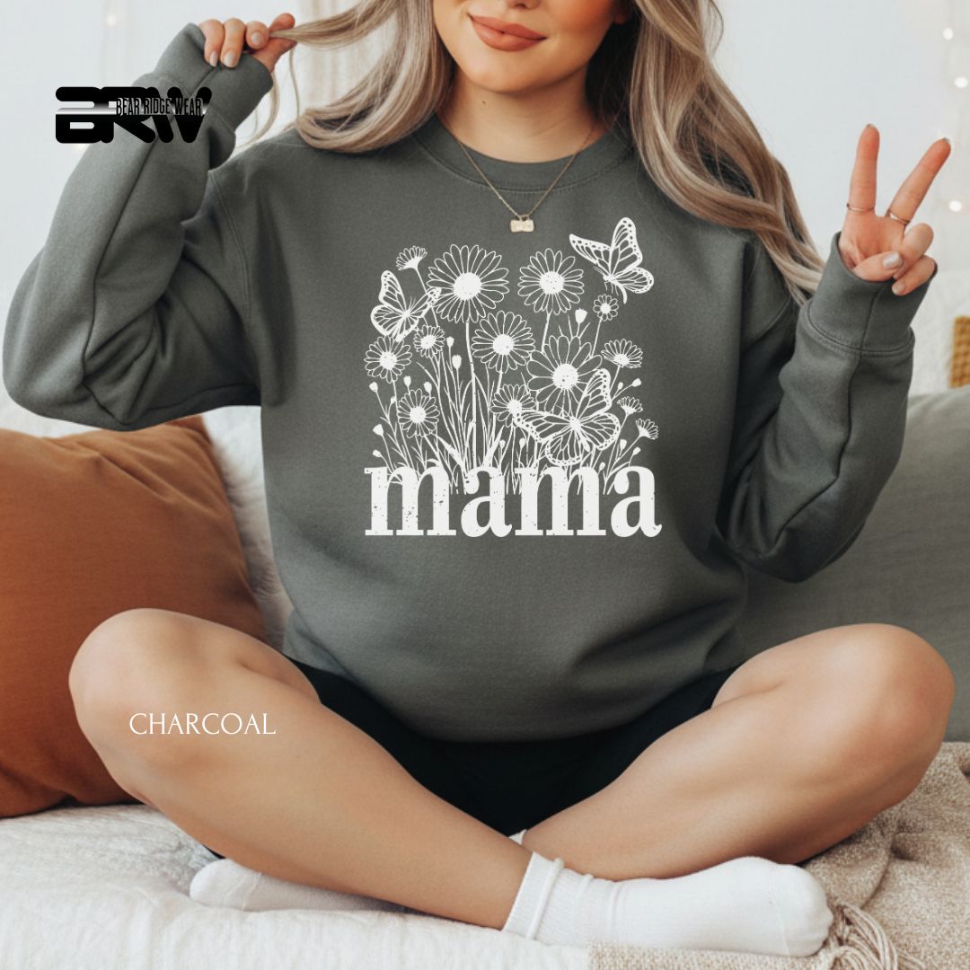 Floral Mama-White' Mother's Day Crewneck Sweatshirt