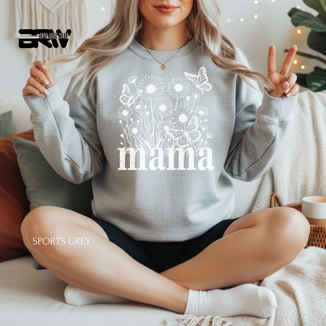 Floral Mama-White' Mother's Day Crewneck Sweatshirt, Color: Sport-Grey, Size: 2XL
