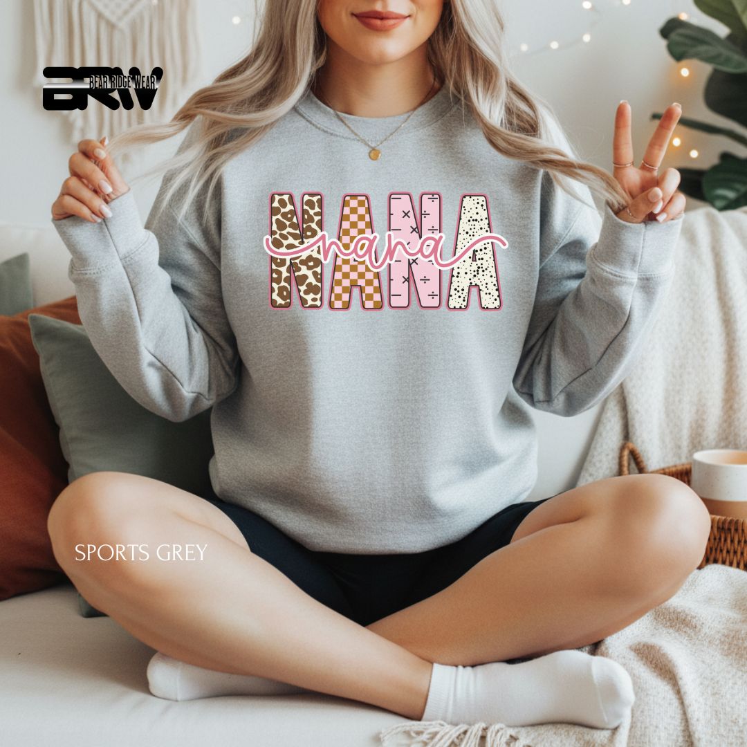 Nana' Mother's Day Crewneck Sweatshirt, Color: Sport-Grey, Size: 2XL