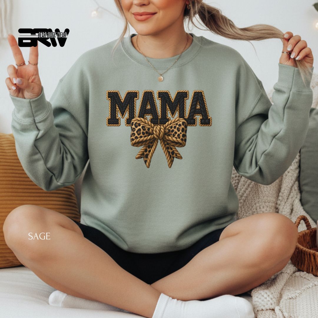 Mama-Leopard Bow-Yarn' Mother's Day Crewneck Sweatshirt