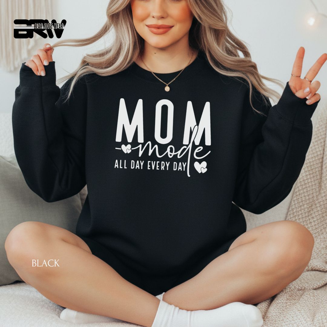 Mom Mode-White' Mother's Day Crewneck Sweatshirt
