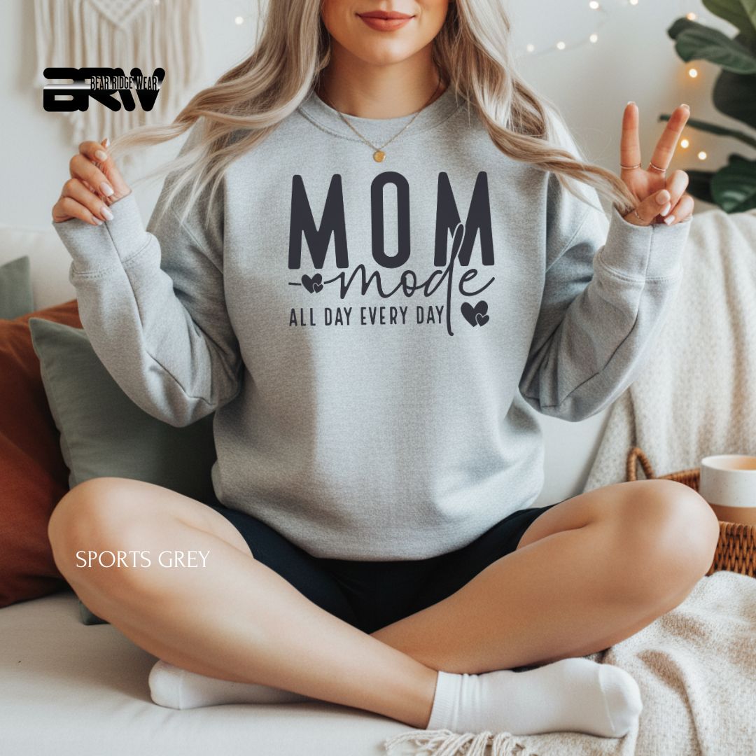 Mom Mode-Black' Mother's Day Crewneck Sweatshirt, Color: Sport-Grey, Size: 2XL