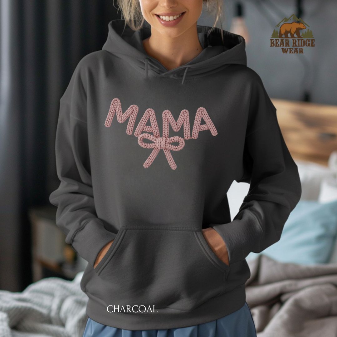 Mama-Bow-Yarn' Mother's Day Hoodie, Color: Charcoal, Size: 2XL