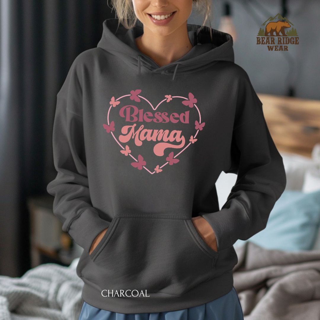Blessed Mama-Heart' Mother's Day  Hoodie, Color: Charcoal, Size: 2XL