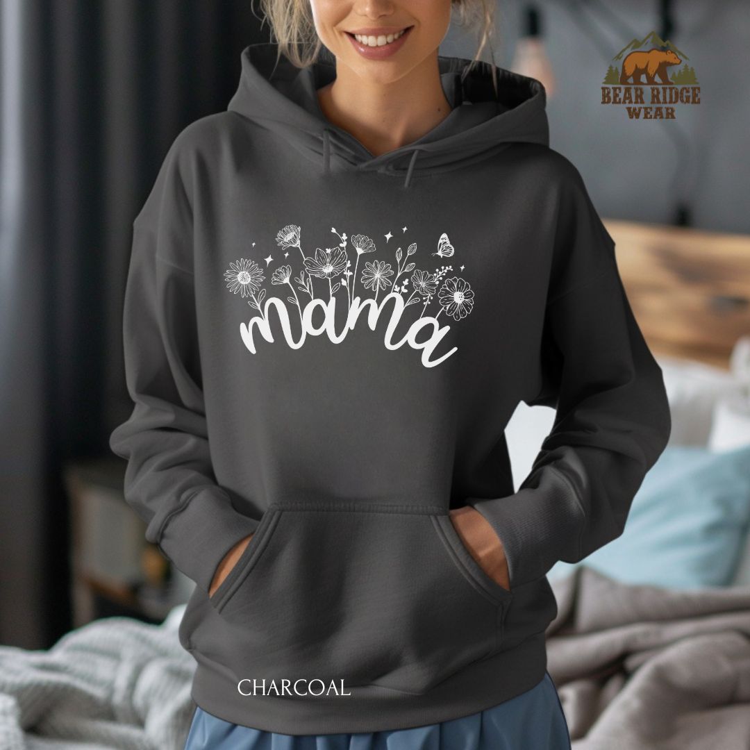 Mama Flowers-White' Mother's Day Hoodie, Color: Charcoal, Size: 2XL