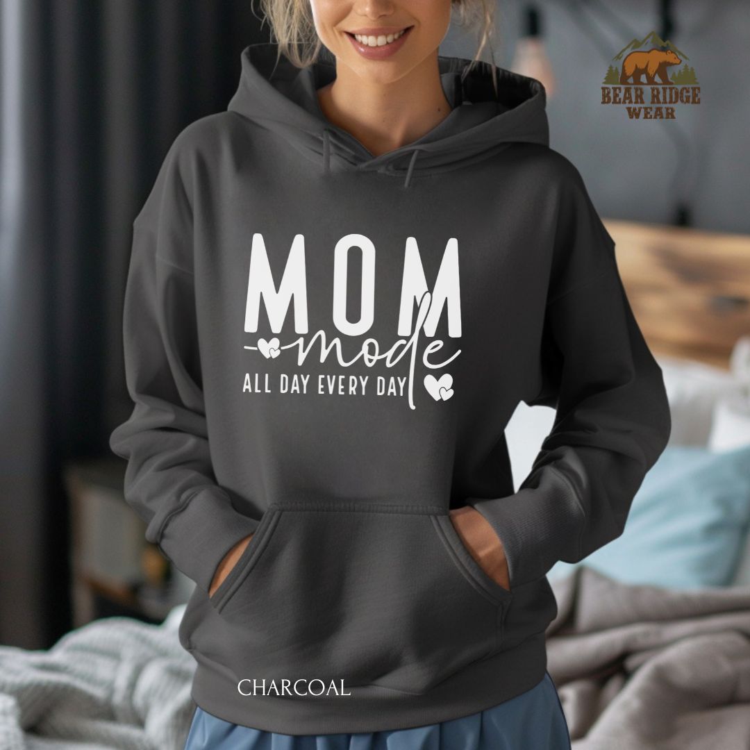Mom Mode-White' Mother's Day Hoodie, Color: Charcoal, Size: 2XL