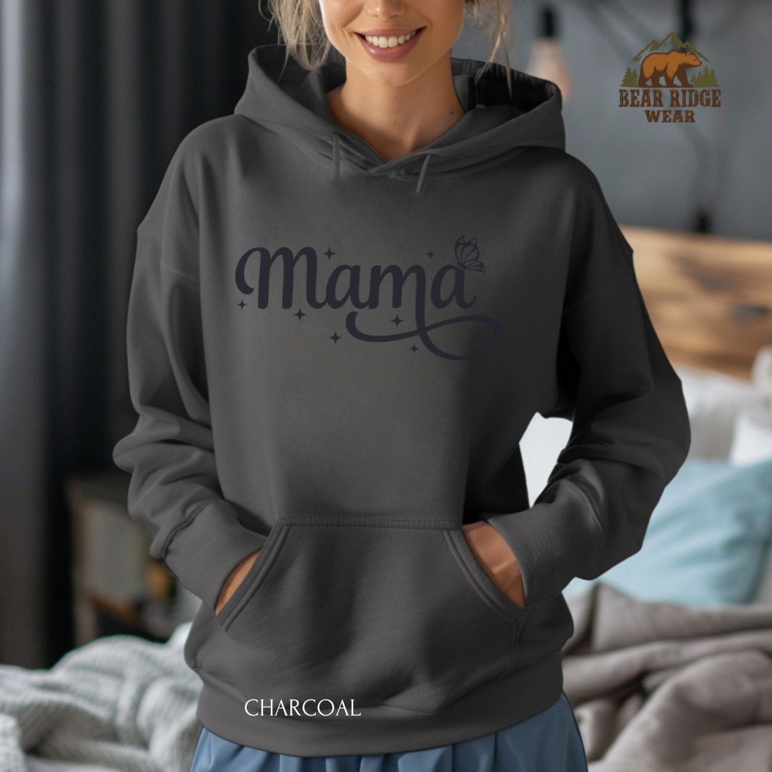 Mama-Butterfly-Black' Mother's Day Hoodie, Color: Charcoal, Size: 2XL