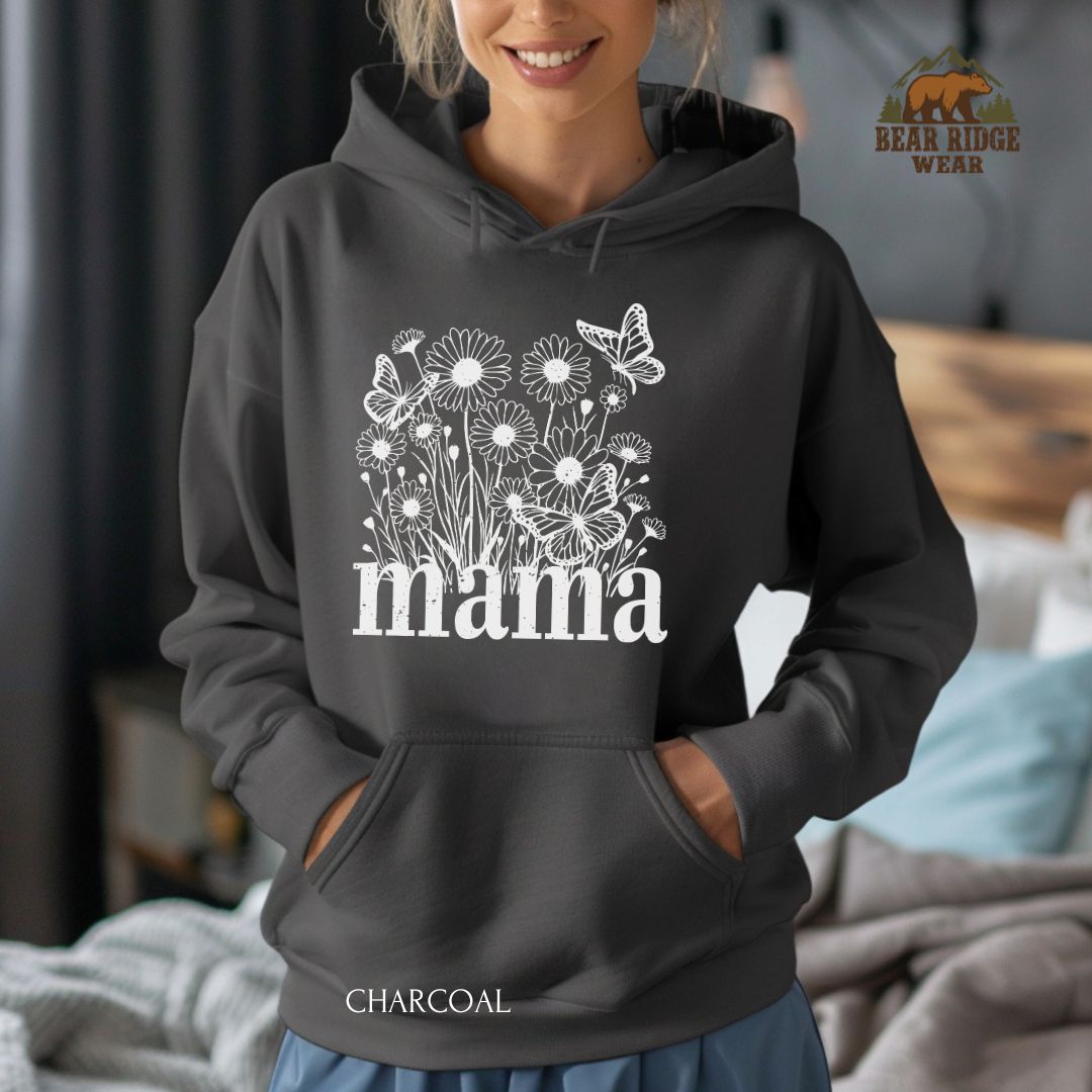 Floral Mama-White' Mother's Day Hoodie, Color: Charcoal, Size: 2XL