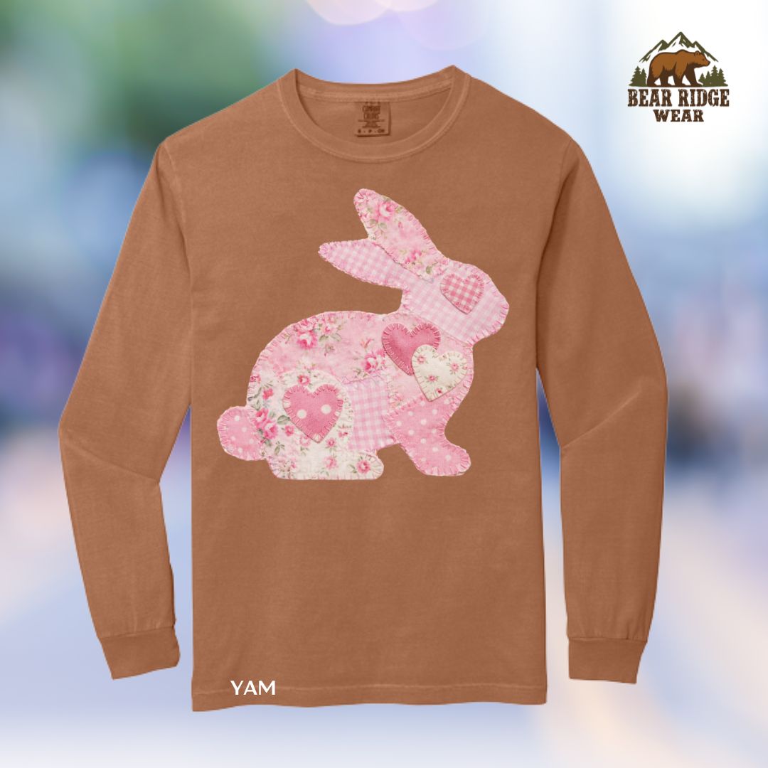 Patchwork Rabbit' Spring Long-Sleeve Tee, Color: Yam, Size: 2XL