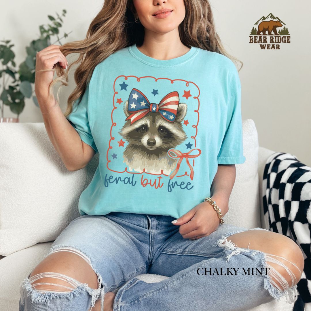 Feral But Free-Raccoon -Bow' Patriotic T-Shirts