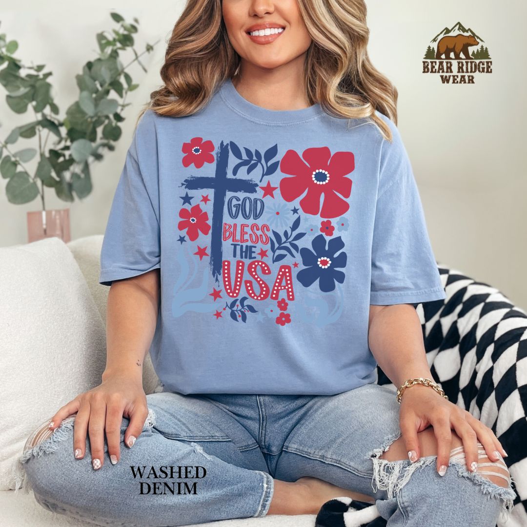 God Bless The USA-Cross Flowers' Patriotic T-Shirts