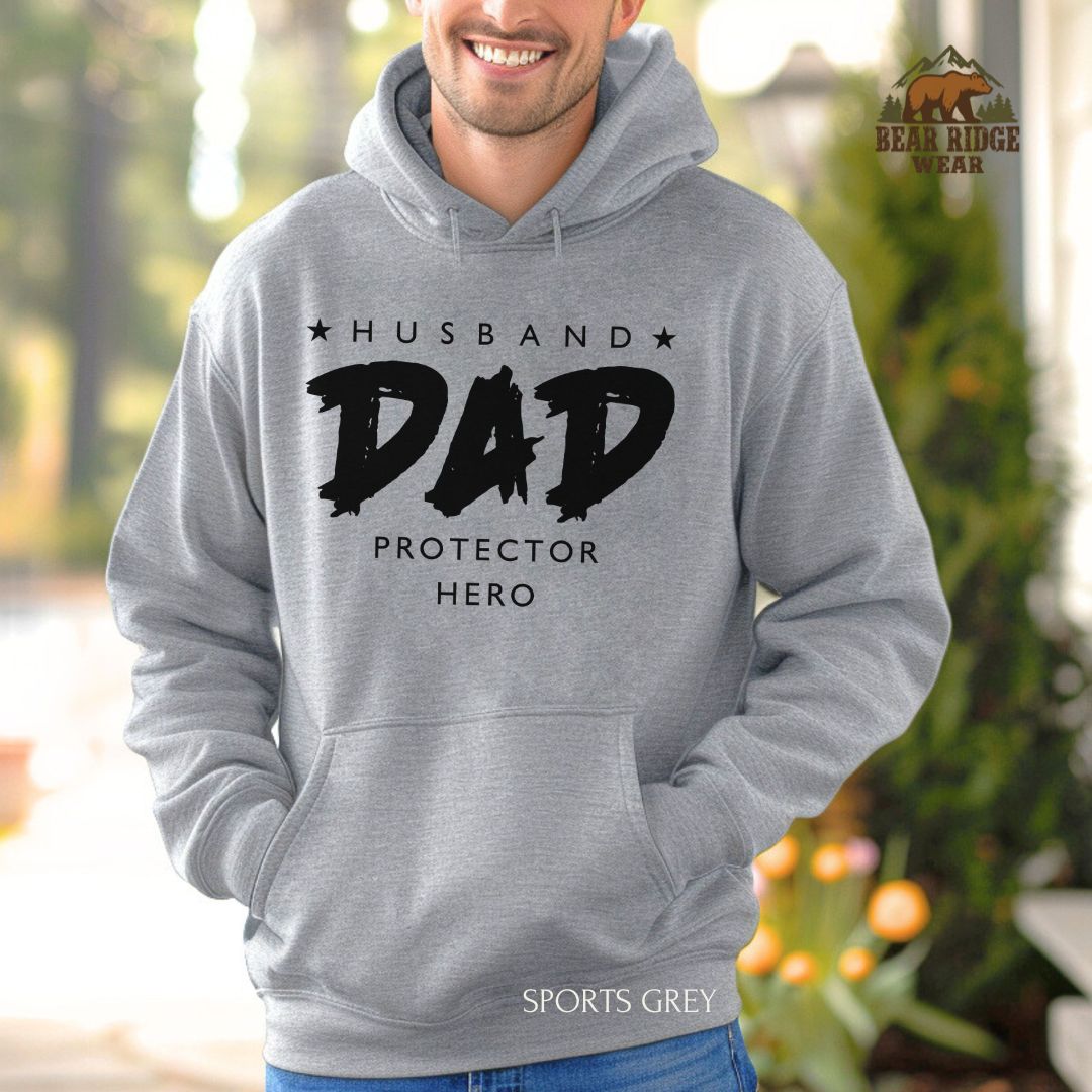 Husband Dad Protector Hero' Father's Day Hoodie, Color: Sport-Grey, Size: 2XL