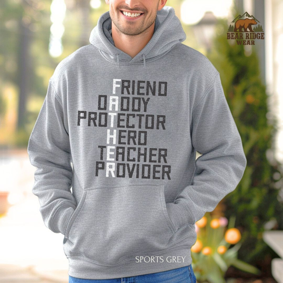Father-Protector Hero' Father's Day Hoodie, Color: Sport-Grey, Size: 2XL
