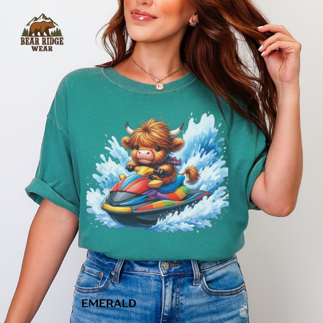 Highland Cow-Ski Mobile' Summer T-shirt