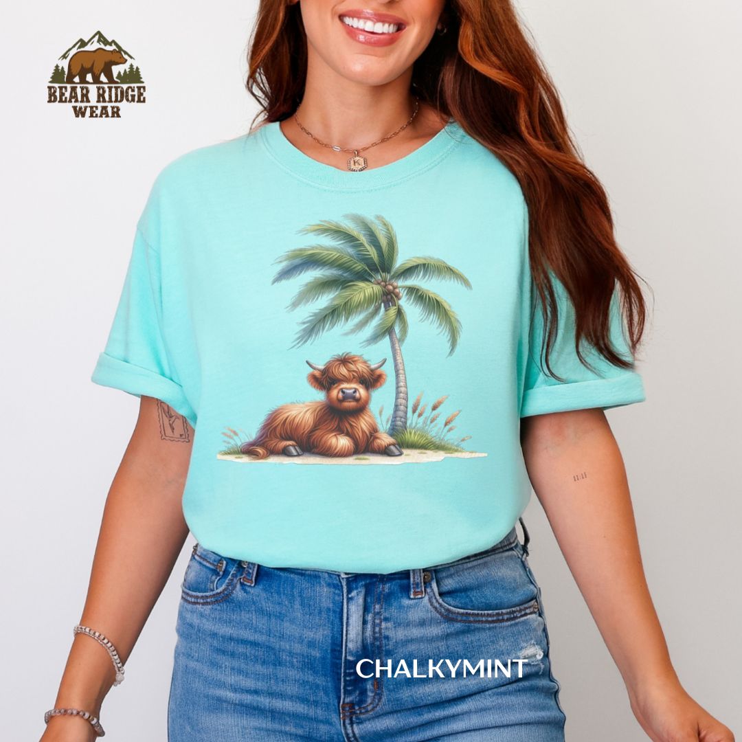 Highland Cow-Palm Tree' Summer T-shirt