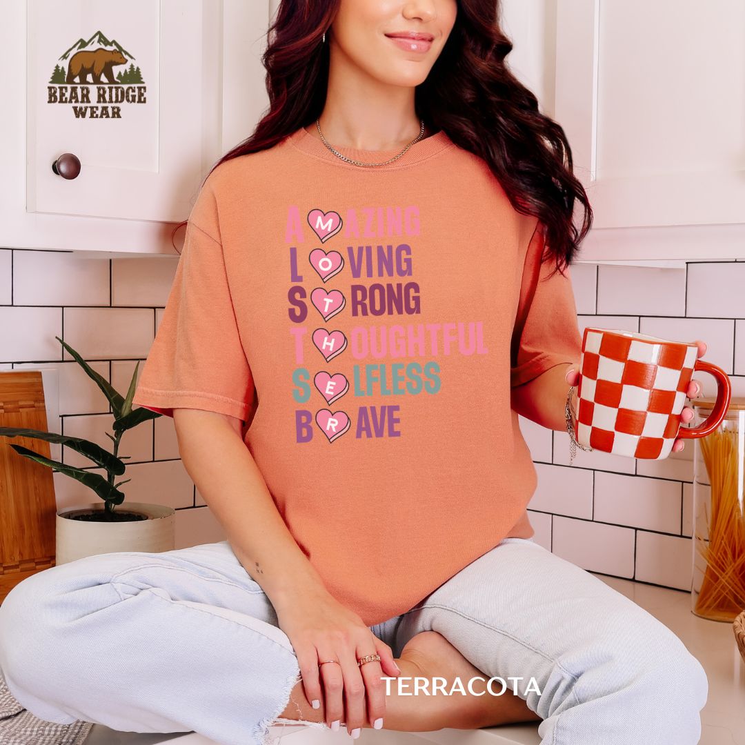 Mother-Amazing Loving' Mother's Day T-Shirt, Color: Terracotta, Size: M