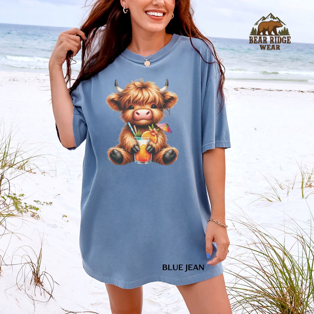 Highland Cow-Tropical Drink' Summer T-shirt