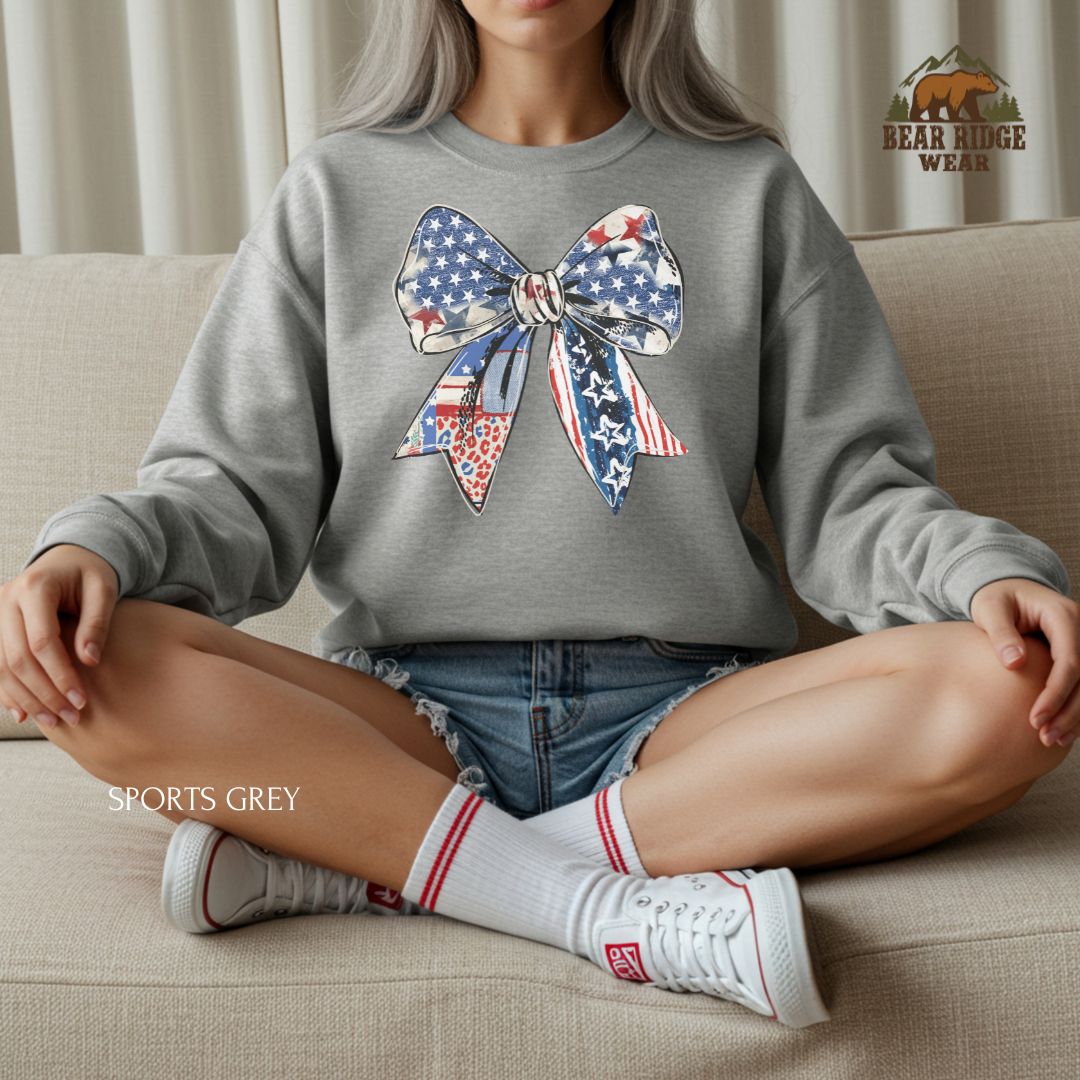 Bow' Patriotic Crewneck Sweatshirt, Color: Sport-Grey, Size: 2XL