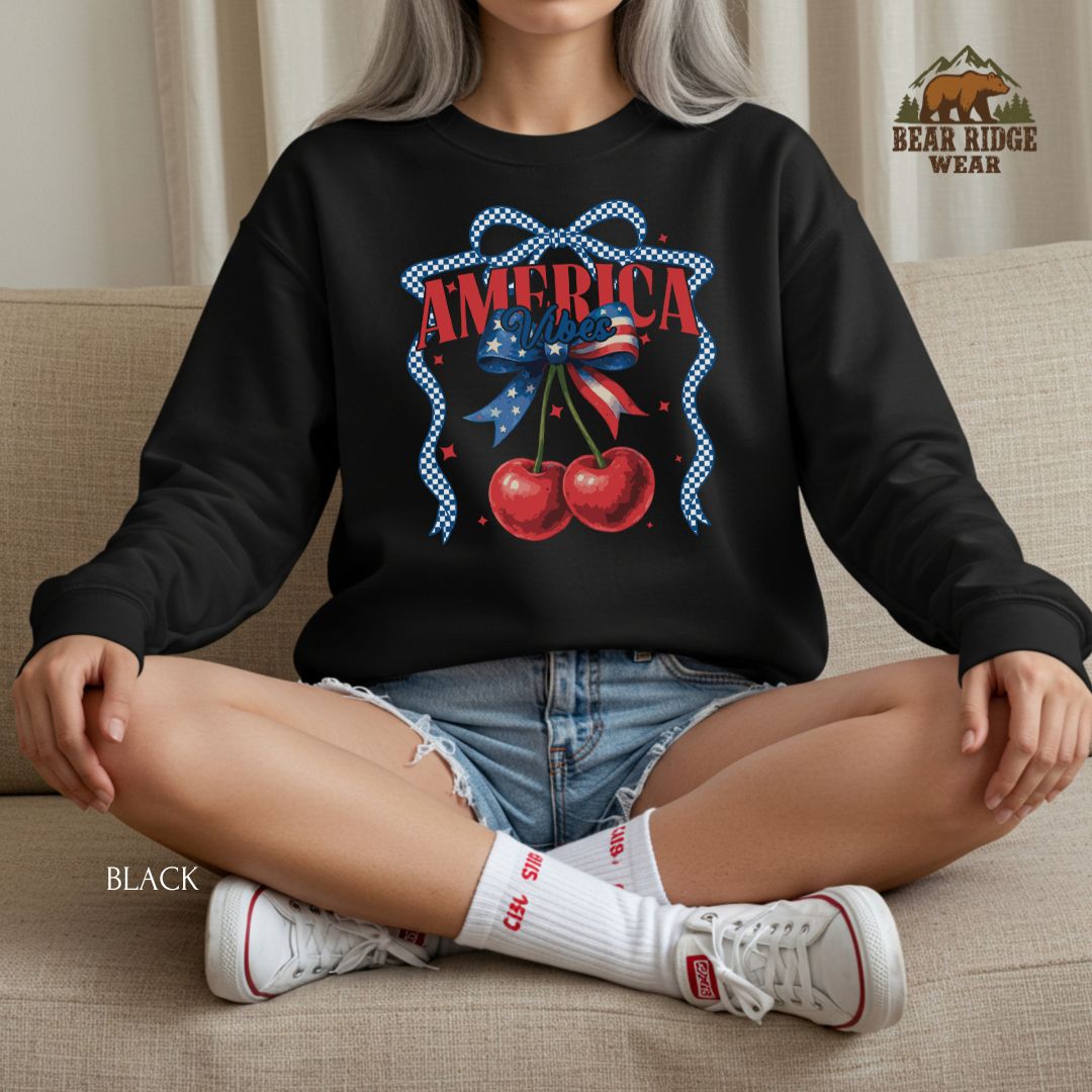 America Vibes-Cherries' Patriotic Crewneck Sweatshirt