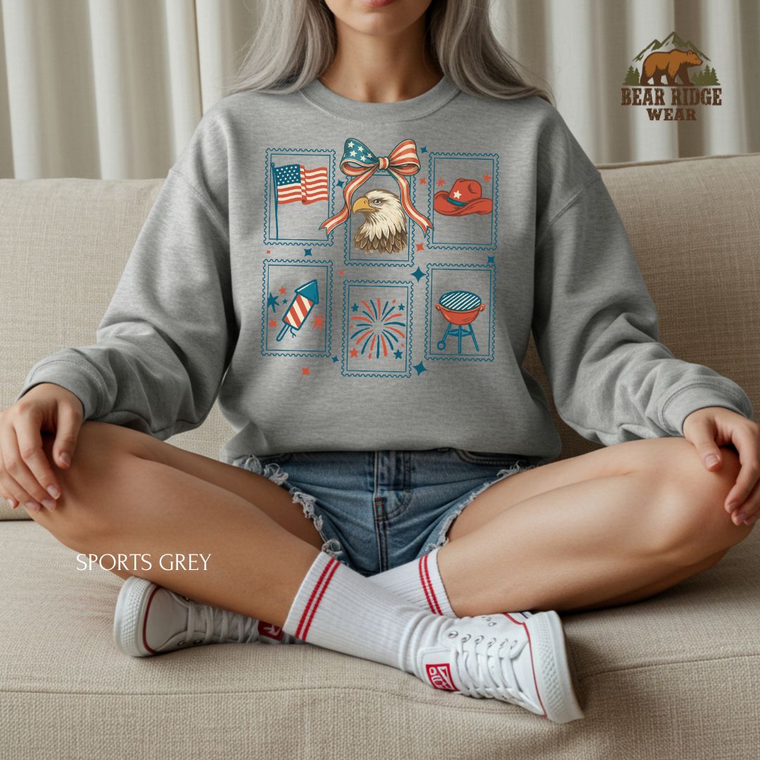 Stamps' Patriotic Crewneck Sweatshirt, Color: Sport-Grey, Size: 2XL