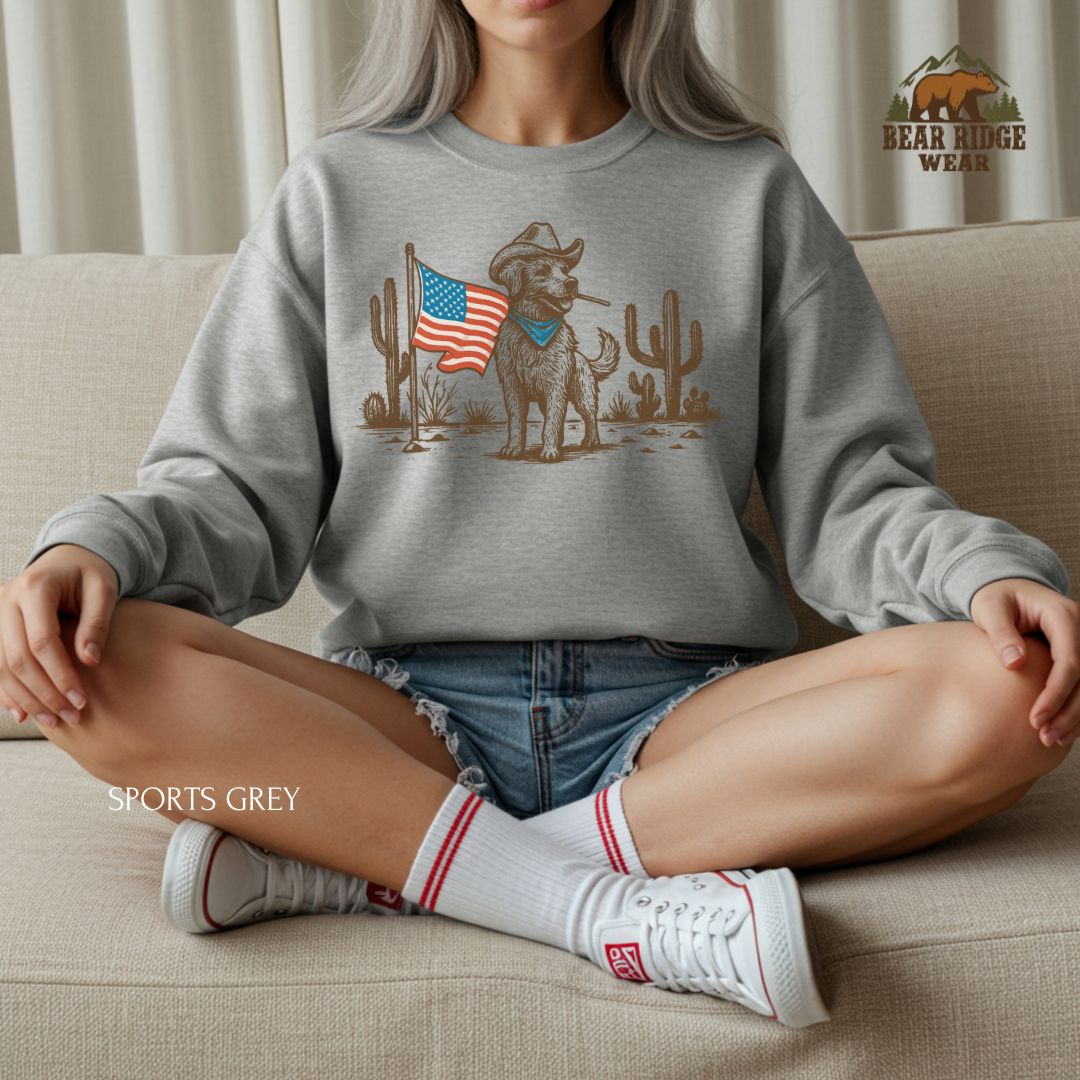 Dog-Flag' Patriotic Crewneck Sweatshirt, Color: Sport-Grey, Size: 2XL