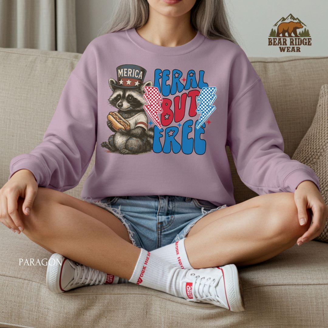 Feral But Free-Hot Dog Raccoon' Patriotic Crewneck Sweatshirt