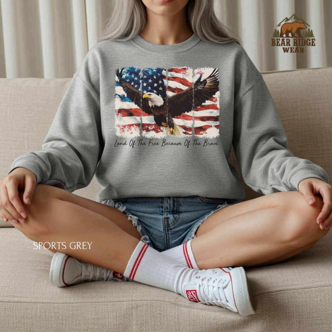 Land Of The Free-Eagle' Patriotic Crewneck Sweatshirt, Color: Sport-Grey, Size: 2XL