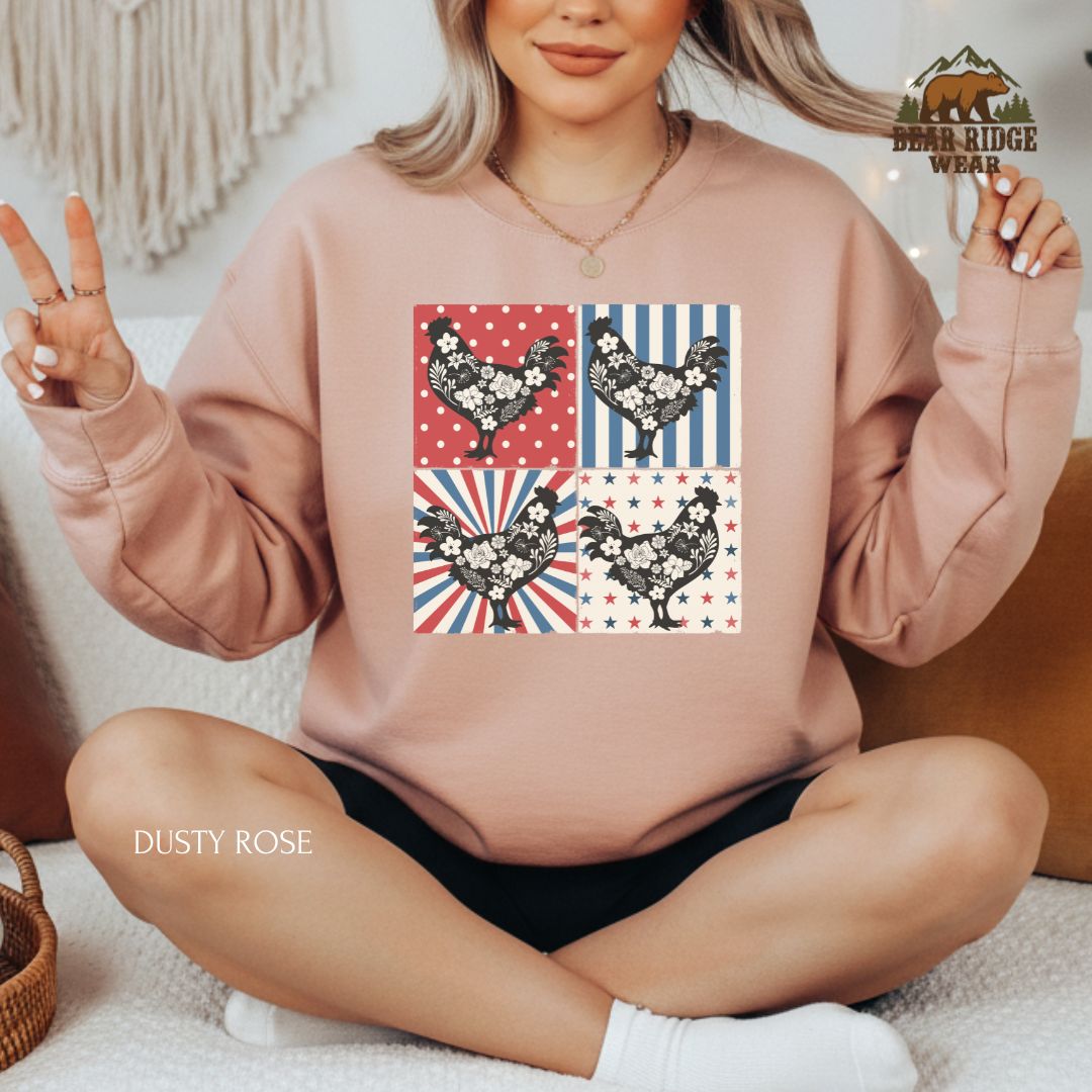 4th Of July Chickens.' Patriotic Crewneck Sweatshirt