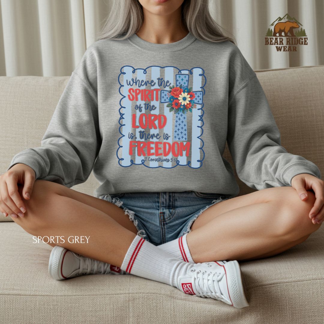 Spirit Of The Lord-Freedom' Patriotic Crewneck Sweatshirt, Color: Sport-Grey, Size: 2XL