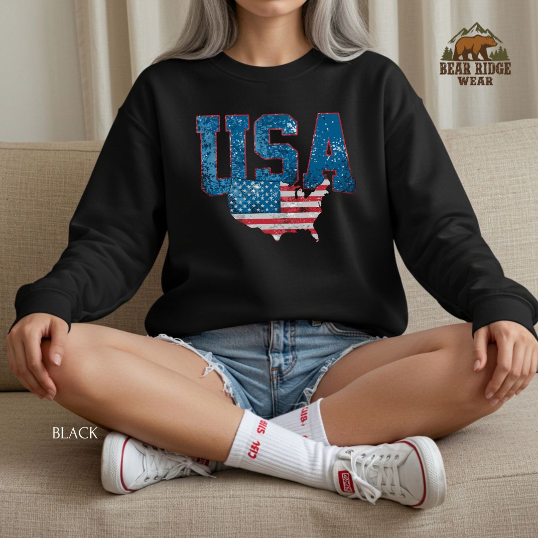 USA With Map' Patriotic Crewneck Sweatshirt