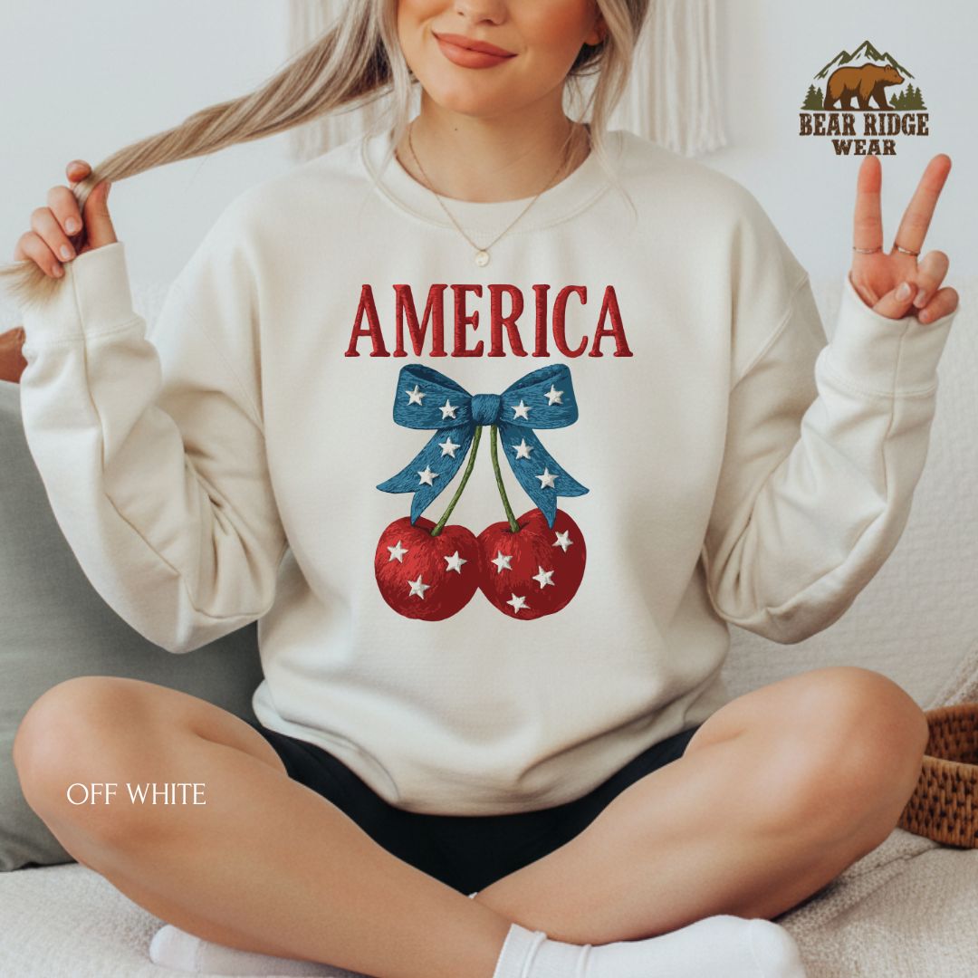 America - Cherries' Patriotic Crewneck Sweatshirt