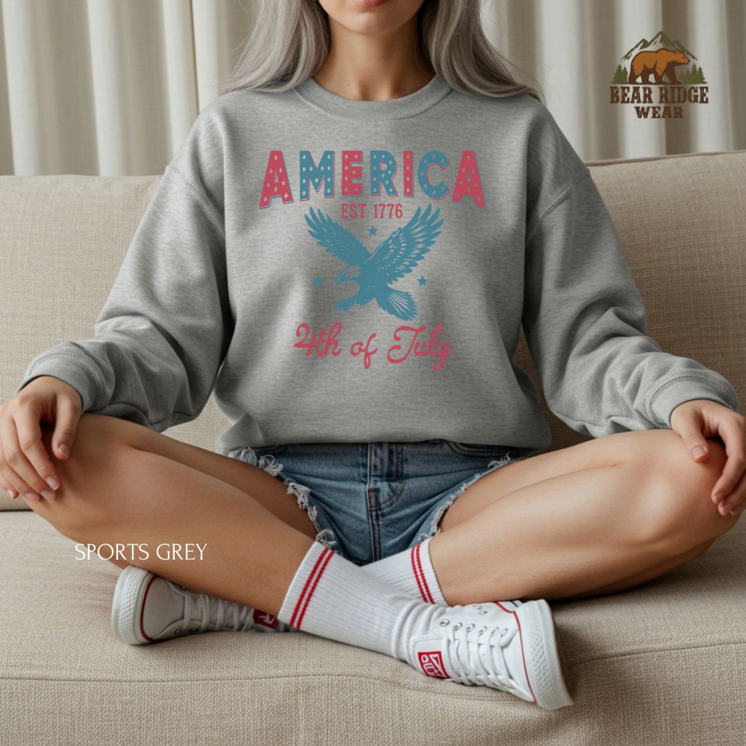 America-1776' Patriotic Crewneck Sweatshirt, Color: Sport-Grey, Size: 2XL
