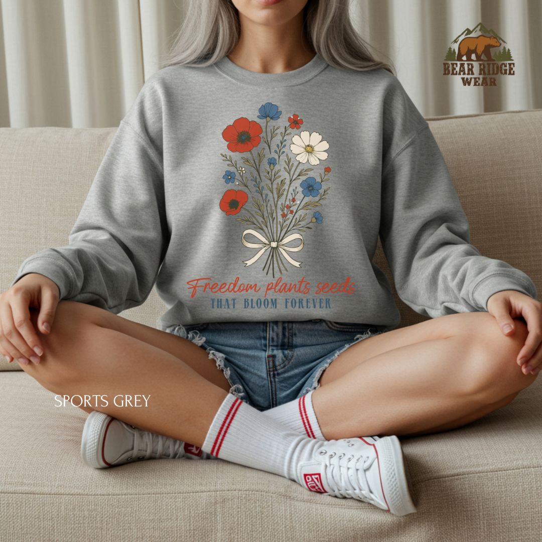 Freedom Plants Seeds' Patriotic Crewneck Sweatshirt, Color: Sport-Grey, Size: 2XL