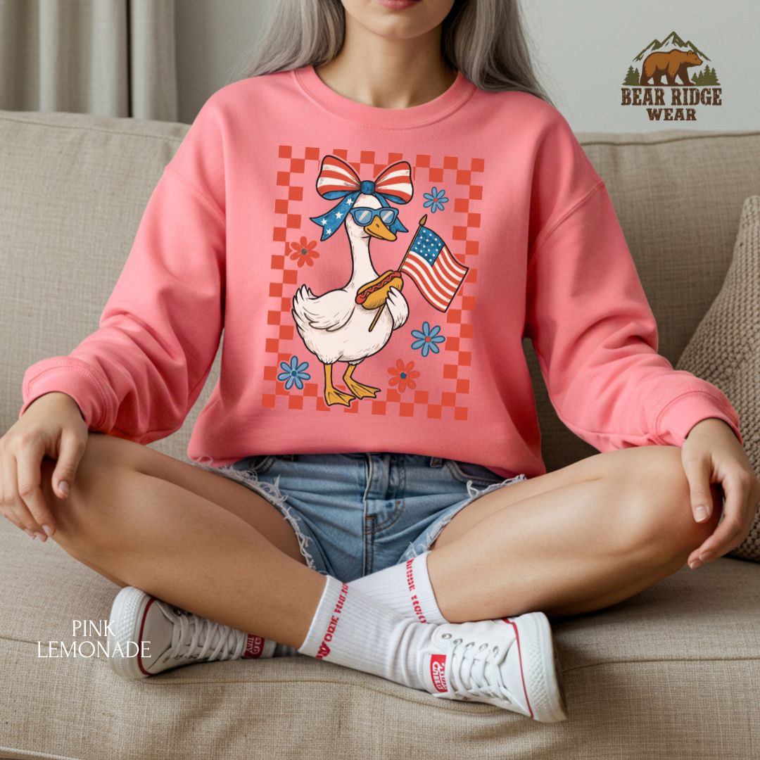 Goose Girl-Flag Hot dog' Patriotic Crewneck Sweatshirt