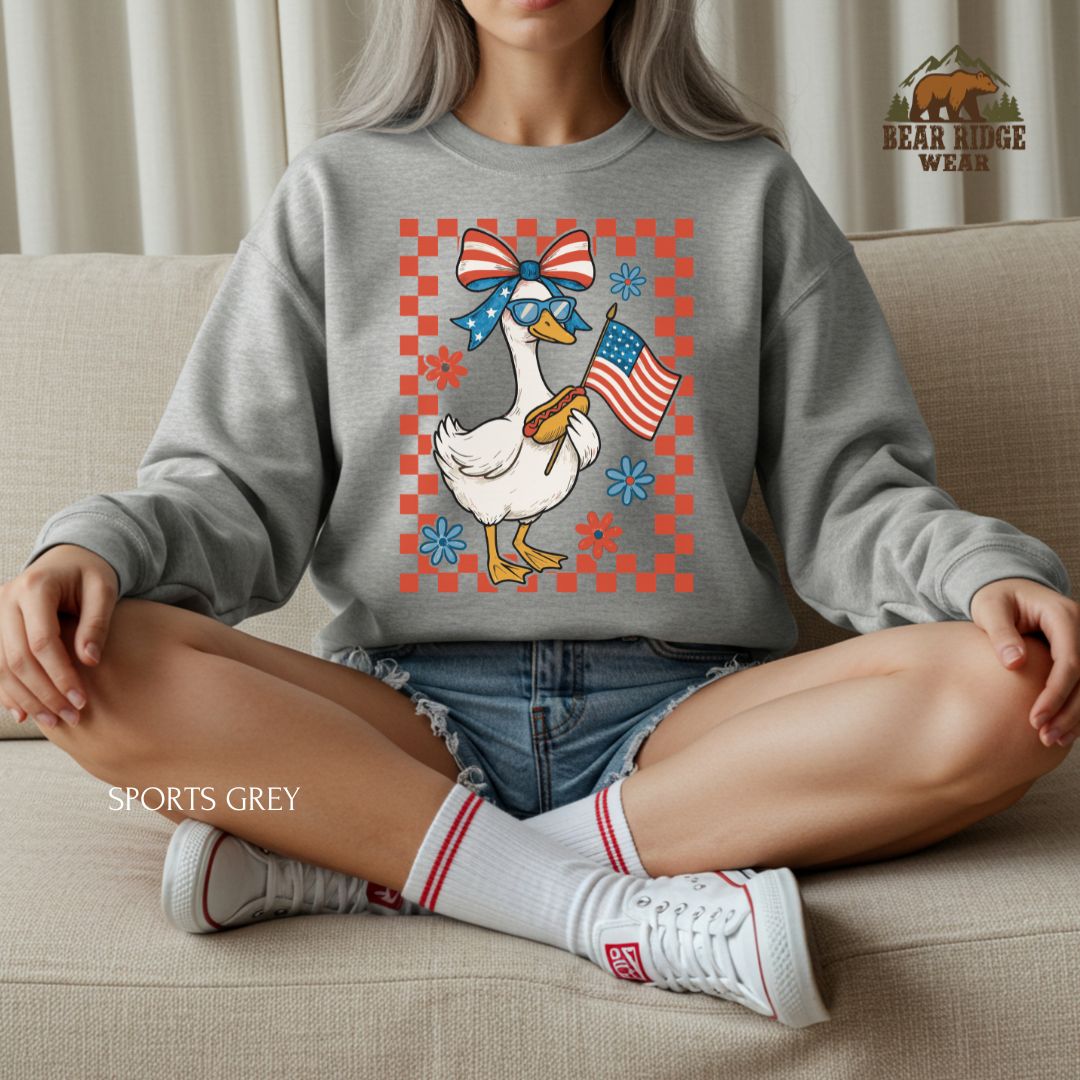 Goose Girl-Flag Hot dog' Patriotic Crewneck Sweatshirt, Color: Sport-Grey, Size: 2XL