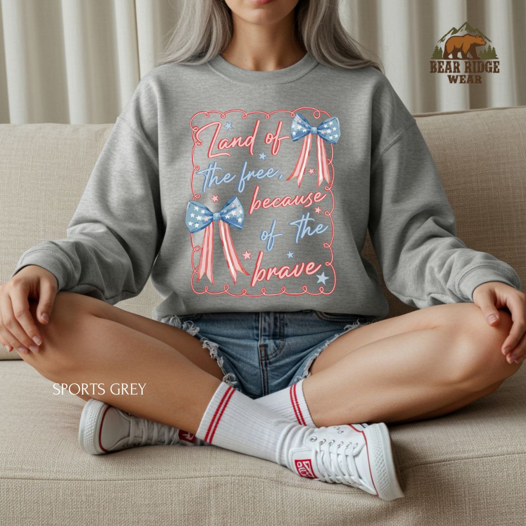Land of the Free-Bows' Patriotic Crewneck Sweatshirt, Color: Sport-Grey, Size: 2XL