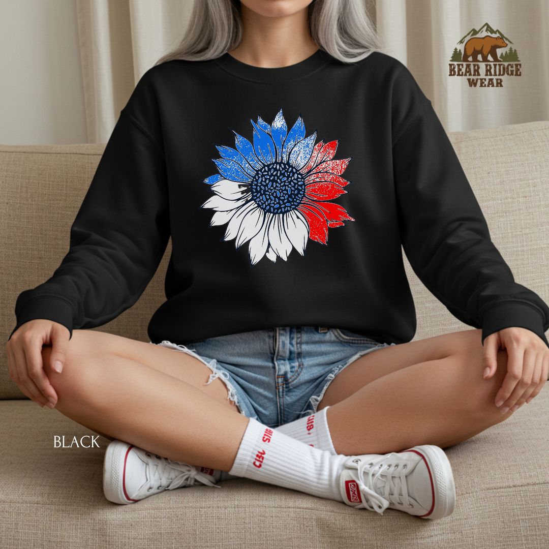 Sunflower' Patriotic Crewneck Sweatshirt, Color: Black-39, Size: S