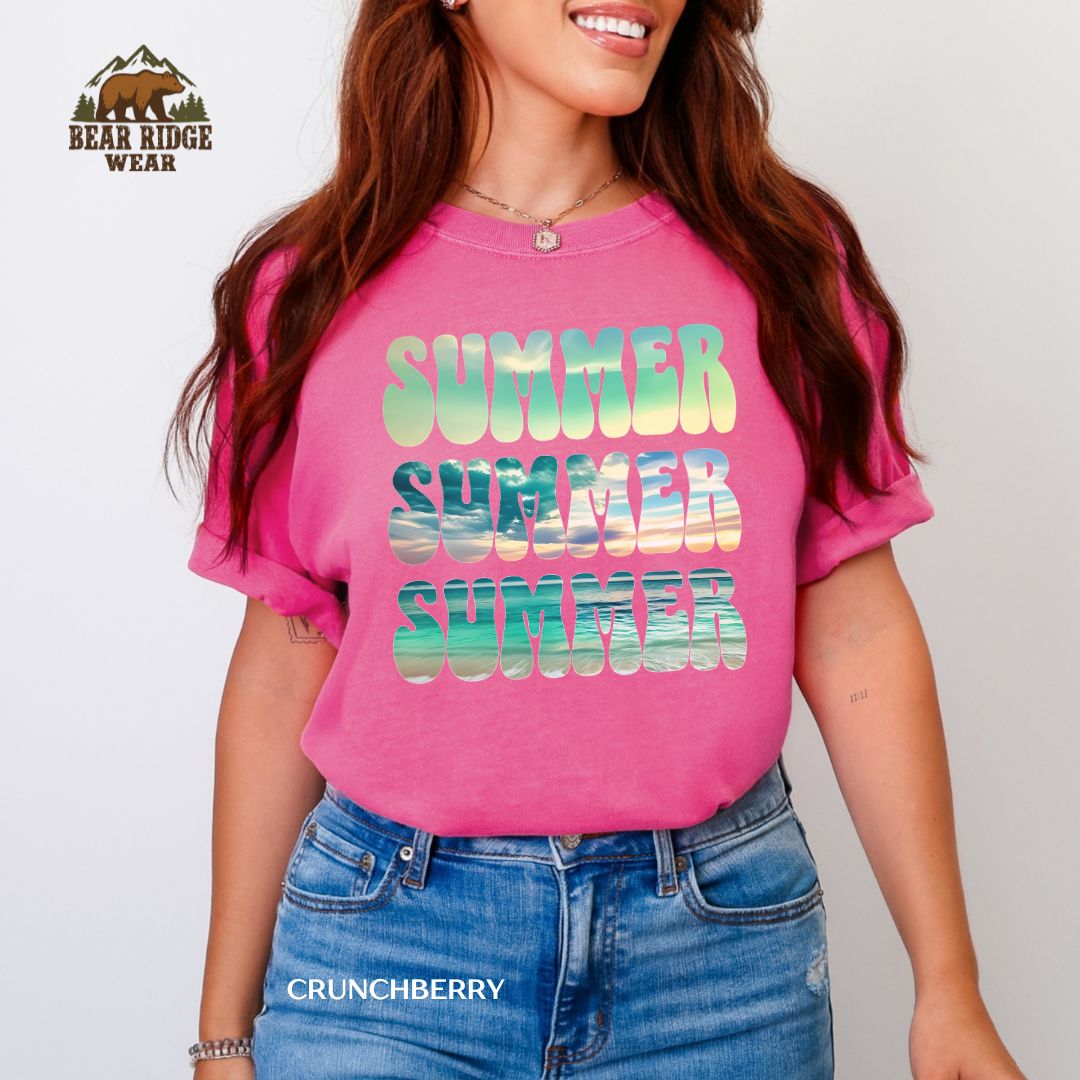 Vibrant Summer Bubble Letters T-Shirt Design on Black Background' Summer T-shirt