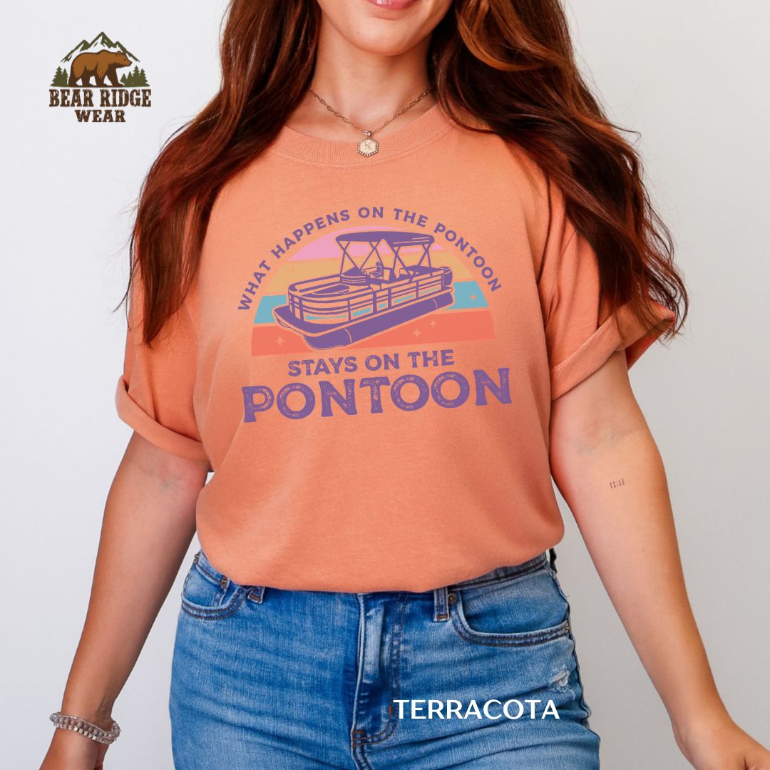 What Happens on the PonToon' Summer T-shirt, Color: Terracotta, Size: M