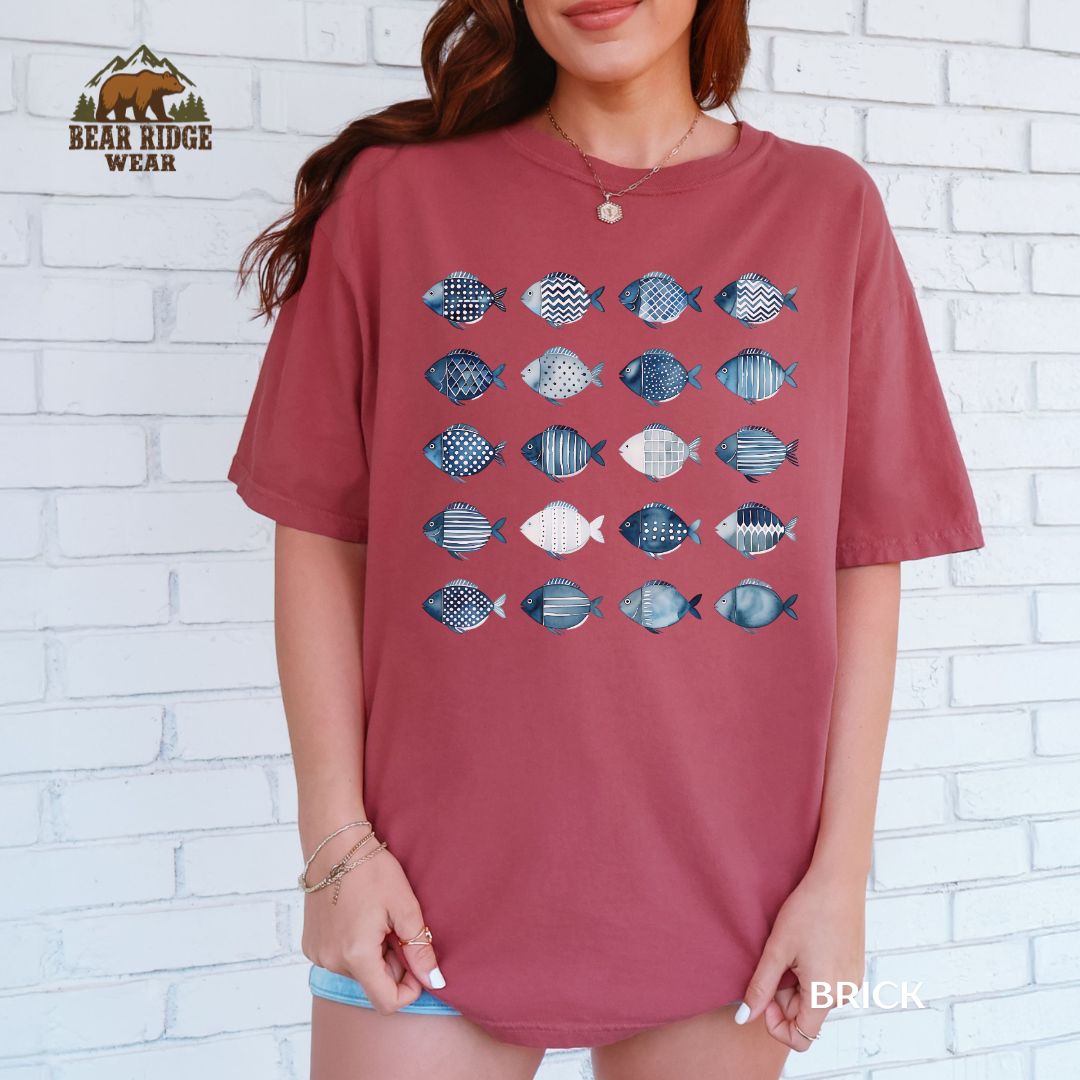 Modern Minimalist Watercolor Fish Pattern Design Seamless Pattern' Summer T-shirt