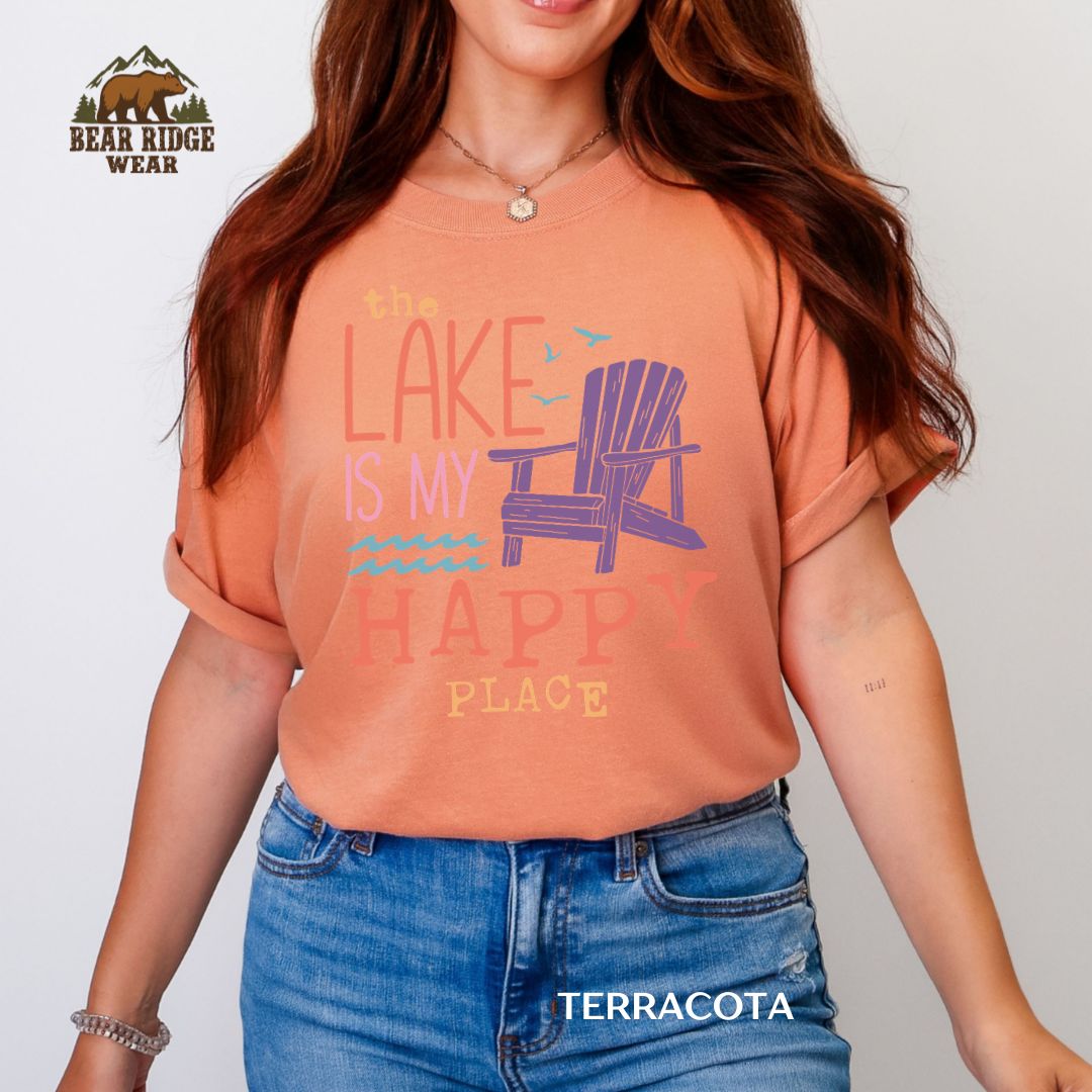Lake-Happy Place' Summer T-shirt, Color: Terracotta, Size: M
