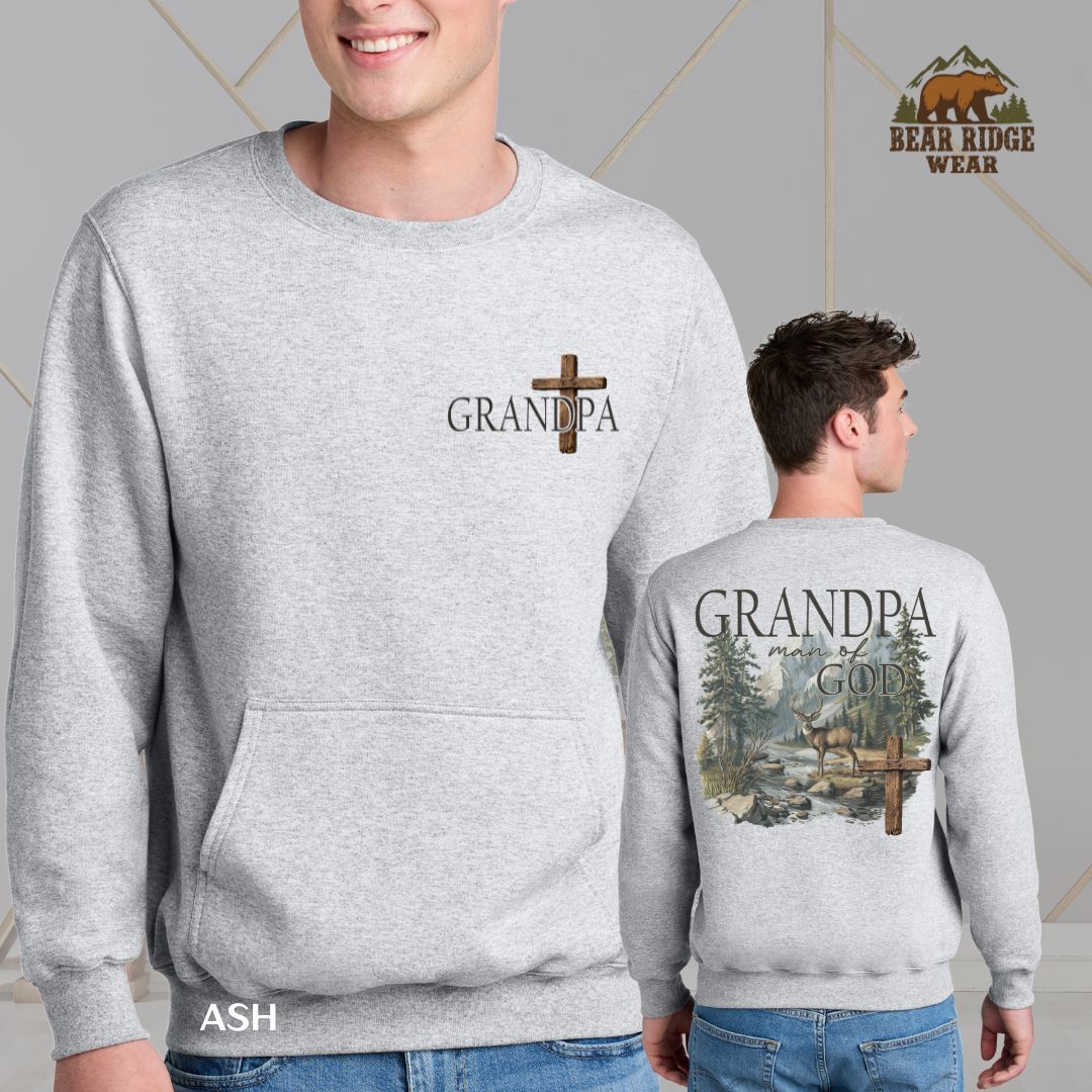 Grandpa Man Of God' Father's Day Kangaroo Crew, Color: Ash, Size: S