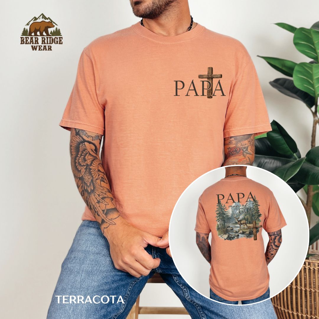 Papa Man Of God' Father's Day T-shirt, Color: Terracotta, Size: M