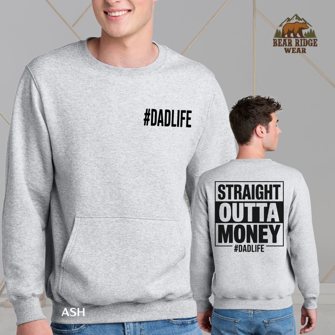 Straight Outta Money' Father's Day Kangaroo Crew, Color: Ash, Size: S