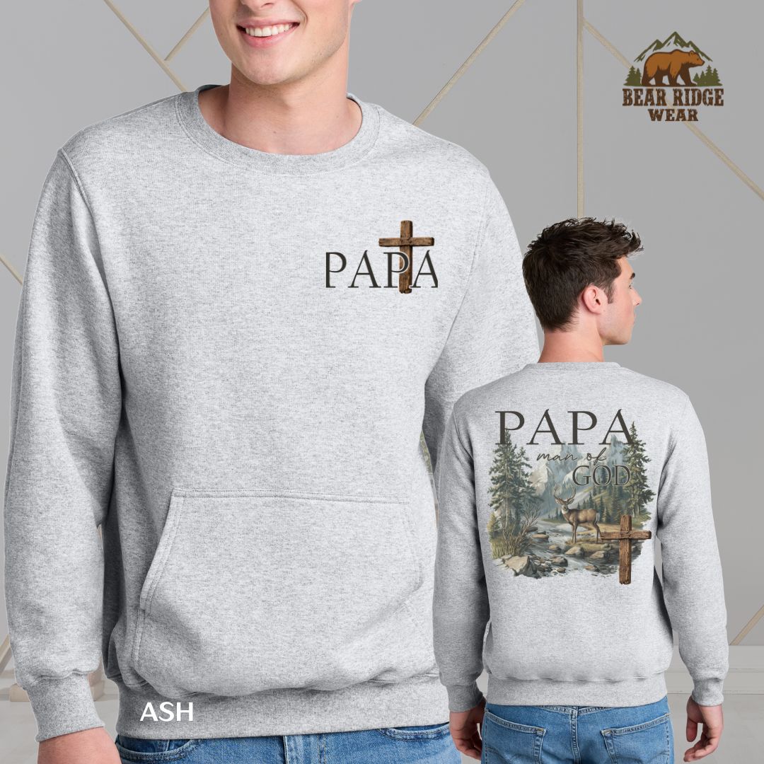 Papa Man Of God' Father's Day Kangaroo Crew, Color: Ash, Size: S
