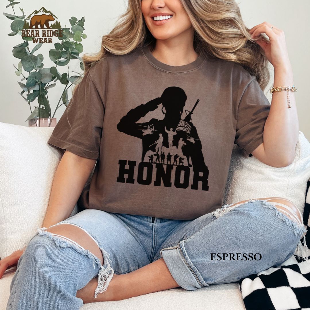 Honor' Patriotic T-Shirts, Color: Expresso, Size: 2XL
