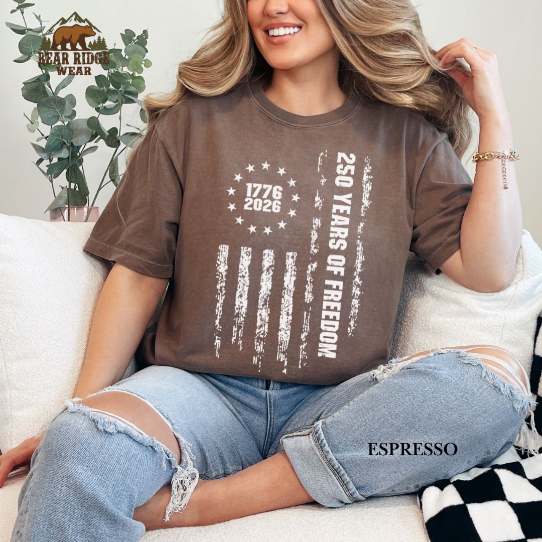 250 Years of Freedom-Grunge' Patriotic T-Shirts, Color: Expresso, Size: 2XL