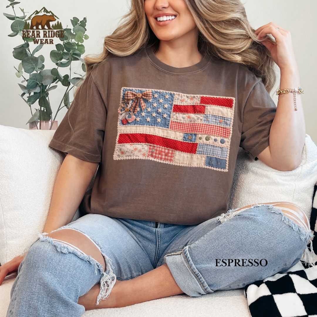 Patchwork flag' Patriotic T-Shirts, Color: Expresso, Size: 2XL