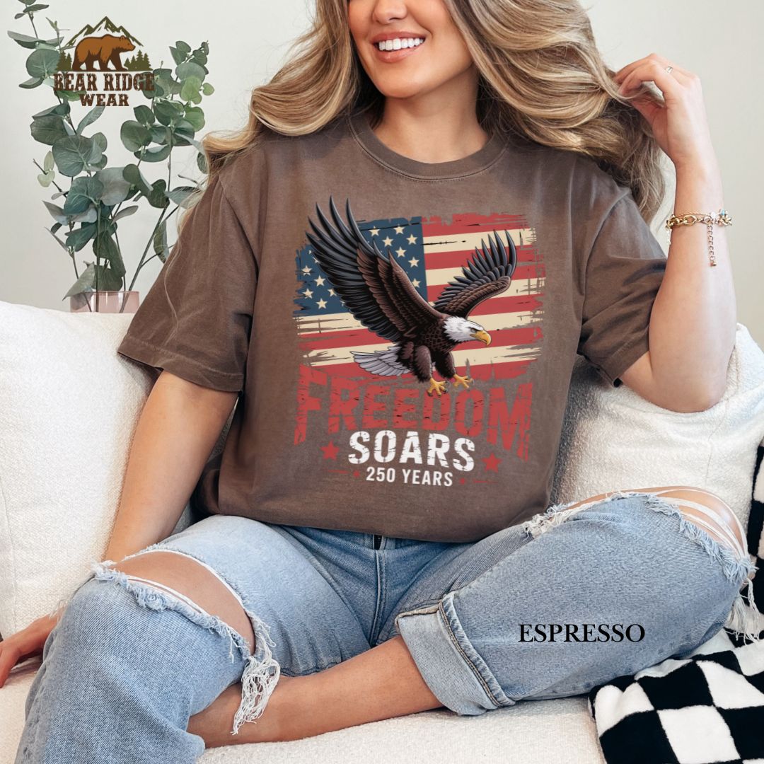 Freedom Soars-250 years' Patriotic T-Shirts, Color: Expresso, Size: 2XL